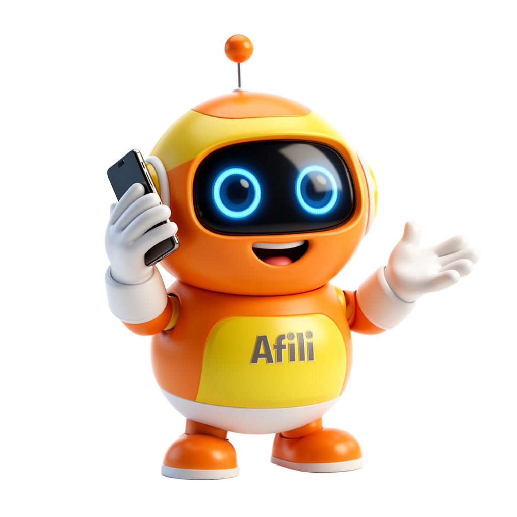 Afili mascote vendendo pelo celular